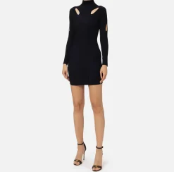Mini Abiti|Abiti In Maglia|Elisabetta Franchi Miniabito in viscosa a costine con cut-out Nero/Navy