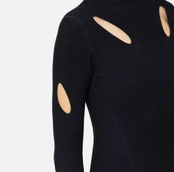 Mini Abiti|Abiti In Maglia|Elisabetta Franchi Miniabito in viscosa a costine con cut-out Nero/Navy