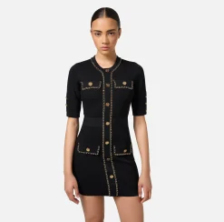 Mini Abiti|Abiti In Maglia|Elisabetta Franchi Miniabito in viscosa con catena Nero