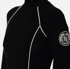 Abiti In Maglia|Mini Abiti|Elisabetta Franchi Miniabito in viscosa con patch logo Nero/Burro