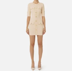 Mini Abiti|Abiti In Maglia|Elisabetta Franchi Miniabito in viscosa con catena Crema