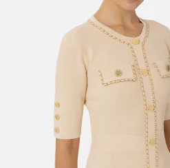 Mini Abiti|Abiti In Maglia|Elisabetta Franchi Miniabito in viscosa con catena Crema