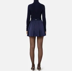 Mini Abiti|Abiti In Maglia|Elisabetta Franchi Miniabito in viscosa e seta a costine con ricamo logo Navy