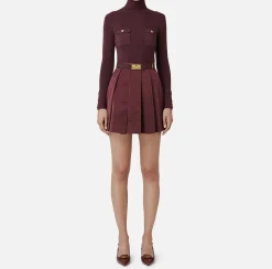 Mini Abiti|Abiti In Maglia|Elisabetta Franchi Miniabito in viscosa e seta a costine con ricamo logo RougeNoir