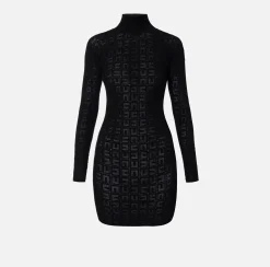 Mini Abiti|Abiti In Maglia|Elisabetta Franchi Miniabito in viscosa logo punto rete Nero
