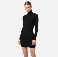 Mini Abiti|Abiti In Maglia|Elisabetta Franchi Miniabito in viscosa logo punto rete Nero