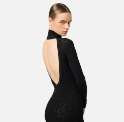 Mini Abiti|Abiti In Maglia|Elisabetta Franchi Miniabito in viscosa logo punto rete Nero