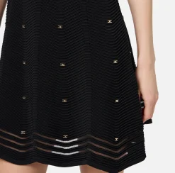 Mini Abiti|Abiti In Maglia|Elisabetta Franchi Miniabito in viscosa motivo chevron con borchie Nero