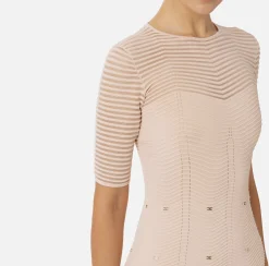 Mini Abiti|Abiti In Maglia|Elisabetta Franchi Miniabito in viscosa motivo chevron con borchie RosaCipria