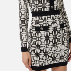 Mini Abiti|Abiti In Maglia|Elisabetta Franchi Miniabito logo jacquard Burro/Nero