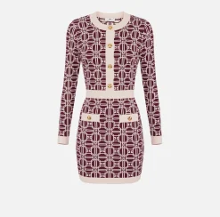 Mini Abiti|Abiti In Maglia|Elisabetta Franchi Miniabito logo jacquard RougeNoir/Burro