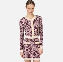 Mini Abiti|Abiti In Maglia|Elisabetta Franchi Miniabito logo jacquard RougeNoir/Burro
