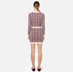 Mini Abiti|Abiti In Maglia|Elisabetta Franchi Miniabito logo jacquard RougeNoir/Burro