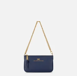 Borse A Spalla|Elisabetta Franchi Miniborsa a tracolla in pelle con lettering Navy