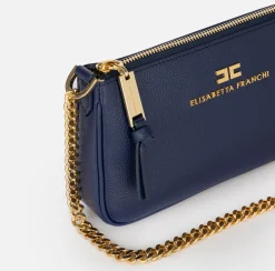 Borse A Spalla|Elisabetta Franchi Miniborsa a tracolla in pelle con lettering Navy