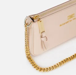 Borse A Spalla|Elisabetta Franchi Miniborsa a tracolla in pelle con lettering Carne