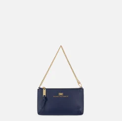 Borse A Spalla|Elisabetta Franchi Miniborsa baguette a tracolla in pelle con lettering Navy