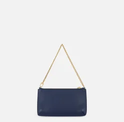 Borse A Spalla|Elisabetta Franchi Miniborsa baguette a tracolla in pelle con lettering Navy