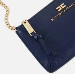 Borse A Spalla|Elisabetta Franchi Miniborsa baguette a tracolla in pelle con lettering Navy