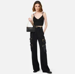 Borse A Spalla|Elisabetta Franchi Miniborsa baguette a tracolla in pelle con lettering Nero