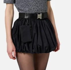 Gonne|Elisabetta Franchi Minigonna a palloncino in nylon tecnico con cintura Nero