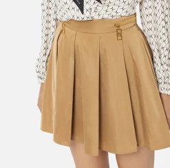 Gonne|Elisabetta Franchi Minigonna a pieghe in nylon tecnico con zip Camel