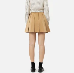 Gonne|Elisabetta Franchi Minigonna a pieghe in nylon tecnico con zip Camel