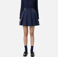 Gonne|Elisabetta Franchi Minigonna a pieghe in nylon tecnico con zip Navy
