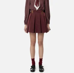 Gonne|Elisabetta Franchi Minigonna a pieghe in nylon tecnico con zip RougeNoir