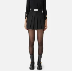 Gonne|Elisabetta Franchi Minigonna a pieghe in nylon tecnico leggero Nero