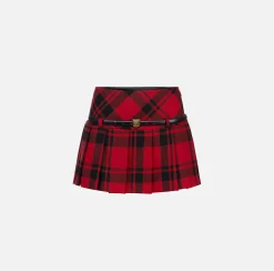Gonne|Elisabetta Franchi Minigonna a pieghe in tartan di lana RedPassion/Nero