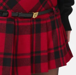 Gonne|Elisabetta Franchi Minigonna a pieghe in tartan di lana RedPassion/Nero