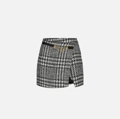 Gonne|Elisabetta Franchi Minigonna a portafoglio in tweed laminato Burro/Nero