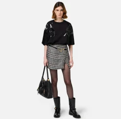 Gonne|Elisabetta Franchi Minigonna a portafoglio in tweed laminato Burro/Nero