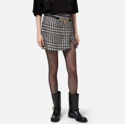 Gonne|Elisabetta Franchi Minigonna a portafoglio in tweed laminato Burro/Nero