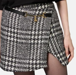 Gonne|Elisabetta Franchi Minigonna a portafoglio in tweed laminato Burro/Nero