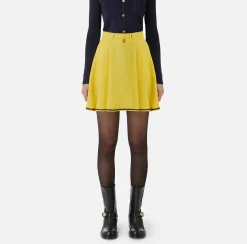 Gonne|Elisabetta Franchi Minigonna a ruota in crêpe con morsetto Mimosa/Navy