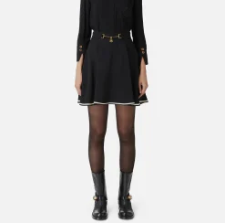 Gonne|Elisabetta Franchi Minigonna a ruota in crêpe con morsetto Nero/Burro