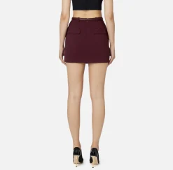 Gonne|Elisabetta Franchi Minigonna in crêpe con cintura e ricamo RougeNoir