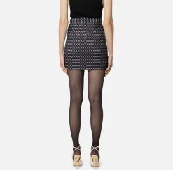 Tailleur|Gonne|Elisabetta Franchi Minigonna in crêpe stampa rombo con catena Nero/Burro