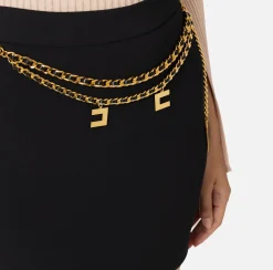 Gonne|Tailleur|Elisabetta Franchi Minigonna in crêpe stretch con cintura Nero