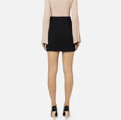 Gonne|Tailleur|Elisabetta Franchi Minigonna in crêpe stretch con cintura Nero