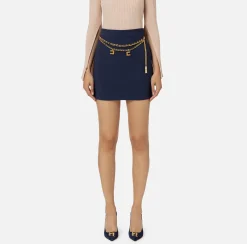 Gonne|Tailleur|Elisabetta Franchi Minigonna in crêpe stretch con cintura Navy