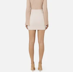 Gonne|Tailleur|Elisabetta Franchi Minigonna in crêpe stretch con cintura Burro