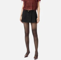 Gonne|Elisabetta Franchi Minigonna in denim plissé Nero