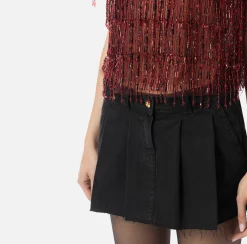 Gonne|Elisabetta Franchi Minigonna in denim plissé Nero