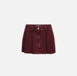 Gonne|Elisabetta Franchi Minigonna in denim plissé RougeNoir
