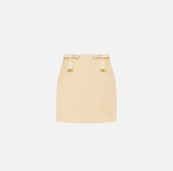 Gonne|Elisabetta Franchi Minigonna in raso con fiocchi Crema