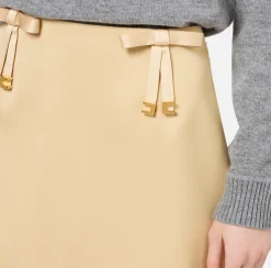 Gonne|Elisabetta Franchi Minigonna in raso con fiocchi Crema