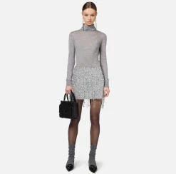 Gonne|Elisabetta Franchi Minigonna in tulle ricamata con frange di paillettes Silver